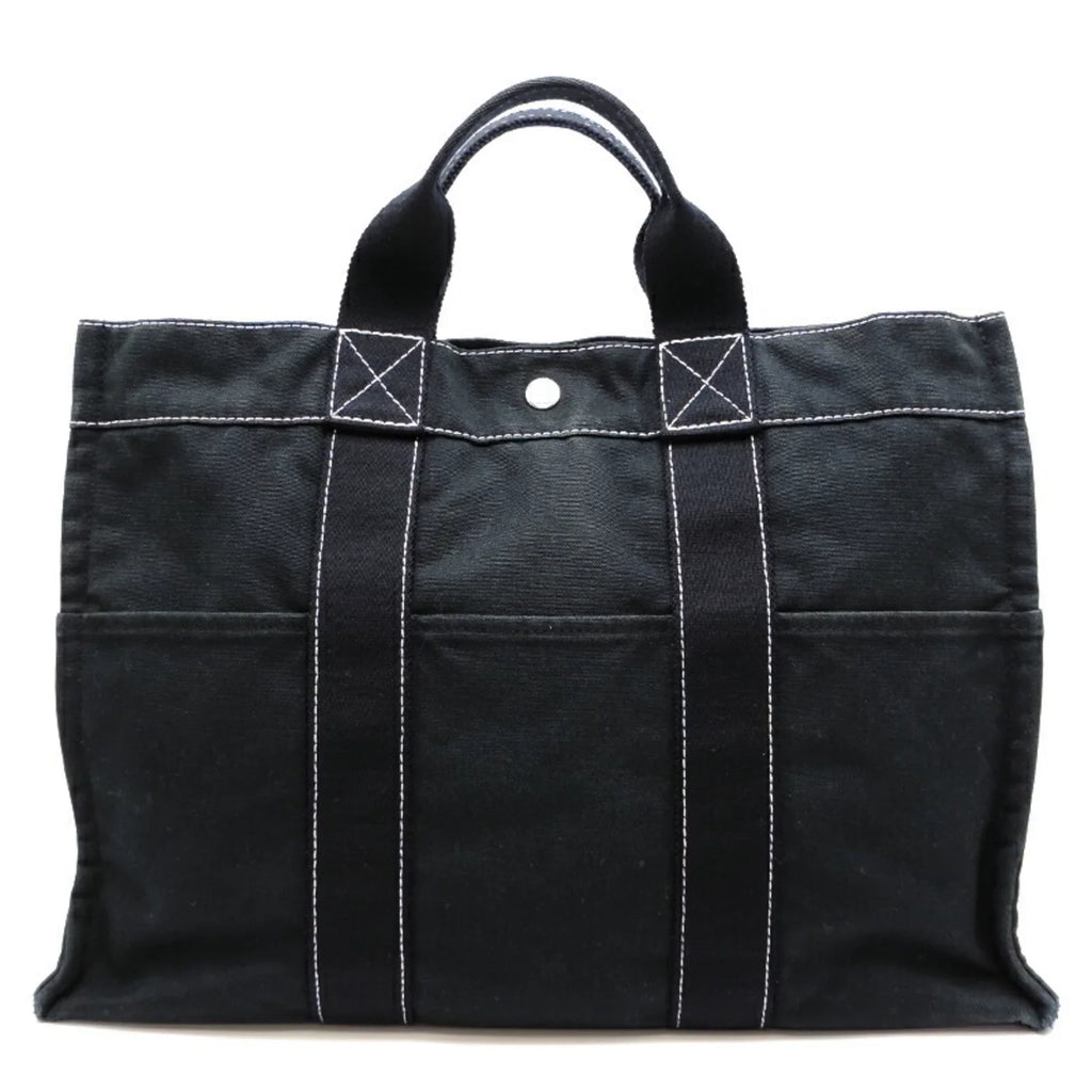 Pre-Owned Hermes Deauville MM Ladies Tote Bag Cotton Canvas Black (Fair)