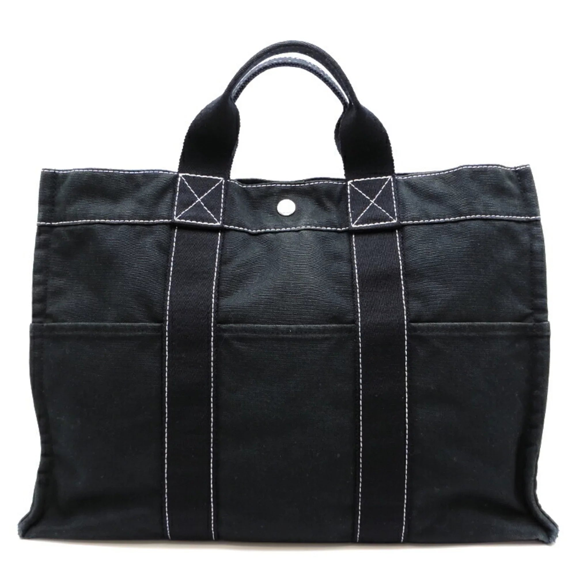 Pre-Owned Hermes Deauville MM Ladies Tote Bag Cotton Canvas Black (Fair)