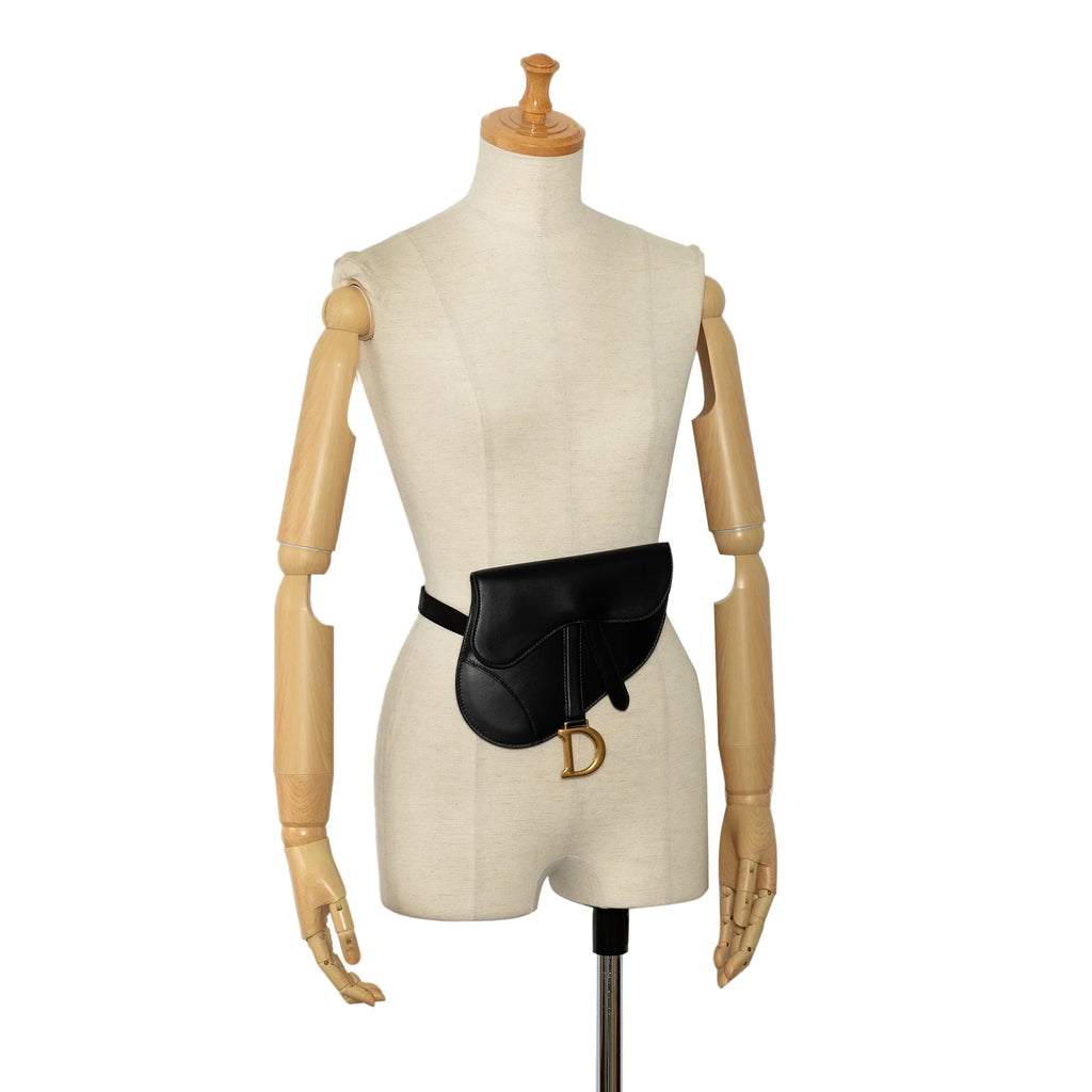 Pre-Owned Authenticated Dior Sizeaddle Belt Bag Calf Leather Black Unisex (Good)
