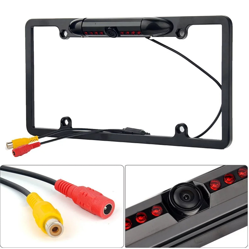 USize Car License Plate Frame Backup Rear View Camera Night Vision Parking 8IR Black