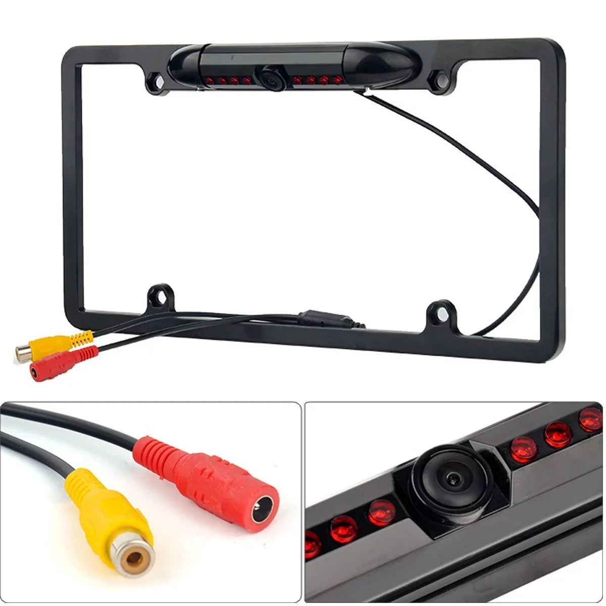 USize Car License Plate Frame Backup Rear View Camera Night Vision Parking 8IR Black