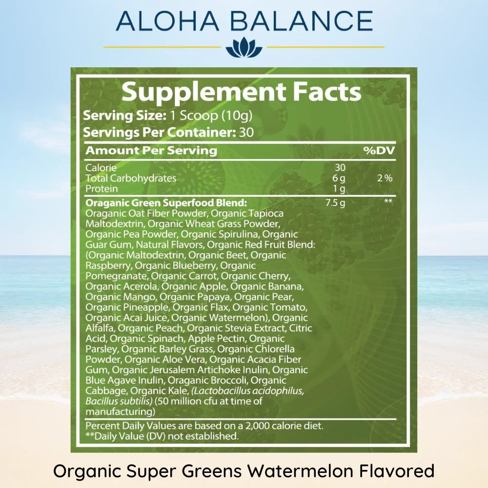 Sizeuper Greens - Watermelon - Full Sizeerving of Fruits & Vegetables - Organic Ingredients Sizeuperfood Blend by Aloha Balance