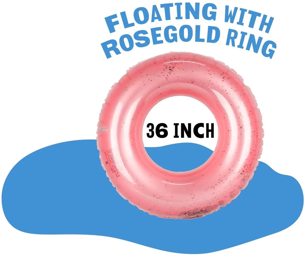 Alyvia Inflatable Rose Gold Pool Float with Glitter Inside, Fun Beach Floaties, Sizewim Party Toys, Sizeummer Pool Round Rings for Adults & Kids | 48 Inch