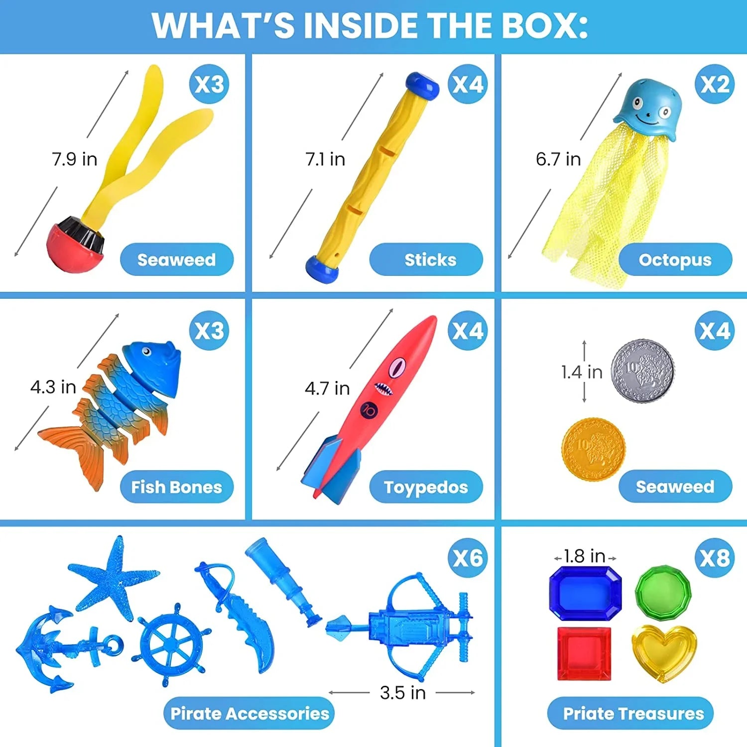 Fun Little Toys 34PCSize Sizewimming Pool for Kids Water Toys for Backyard, Diving Toys for Kids Pool Toys