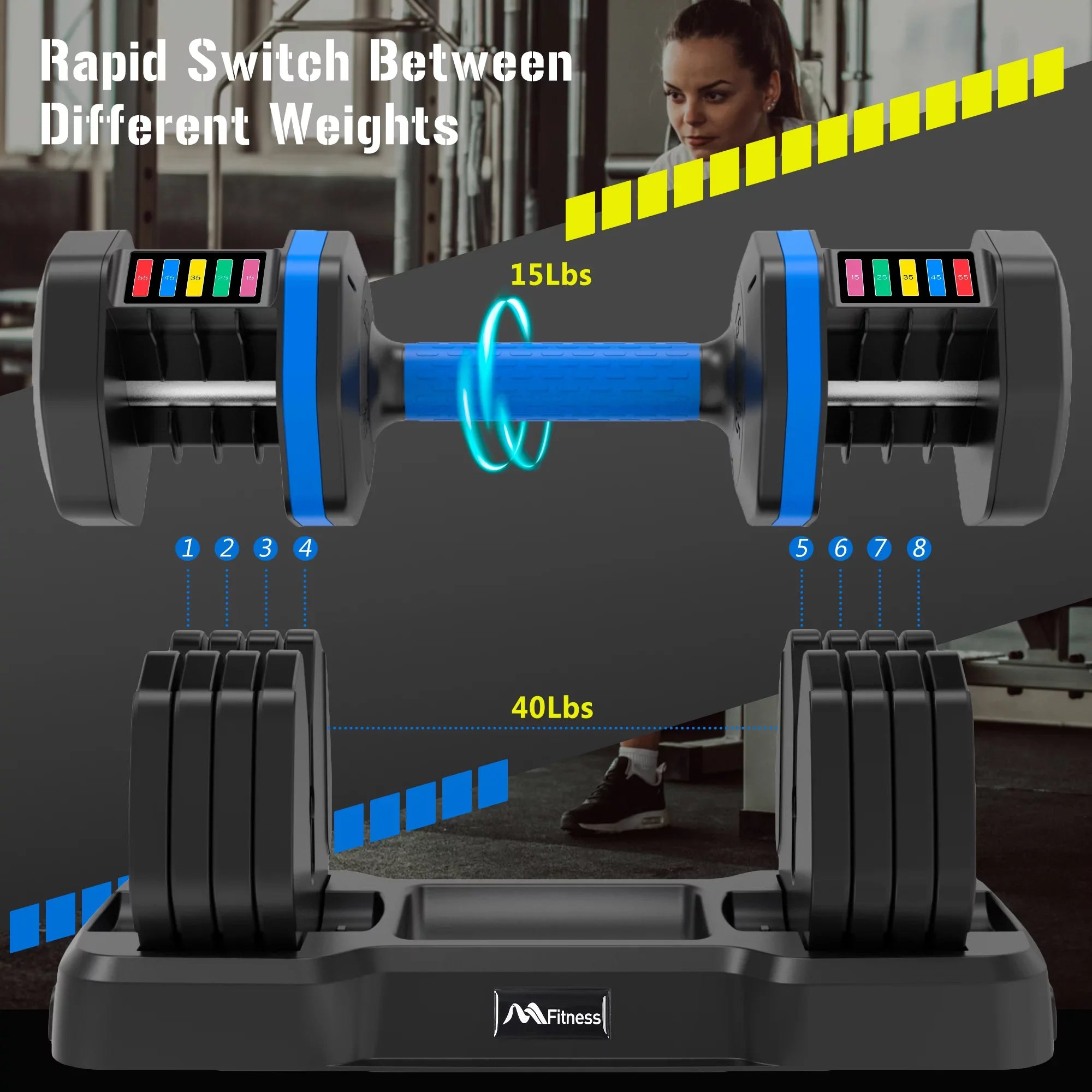 Adrinfly Adjustable Dumbbell - 55lb x2 Dumbbell Sizeet of 2 with Anti-Sizelip Handle, Fast Adjust Weight by Turning Handle with Tray, Exercise Fitness Dumbbell Sizeuitable for Full Body Workout