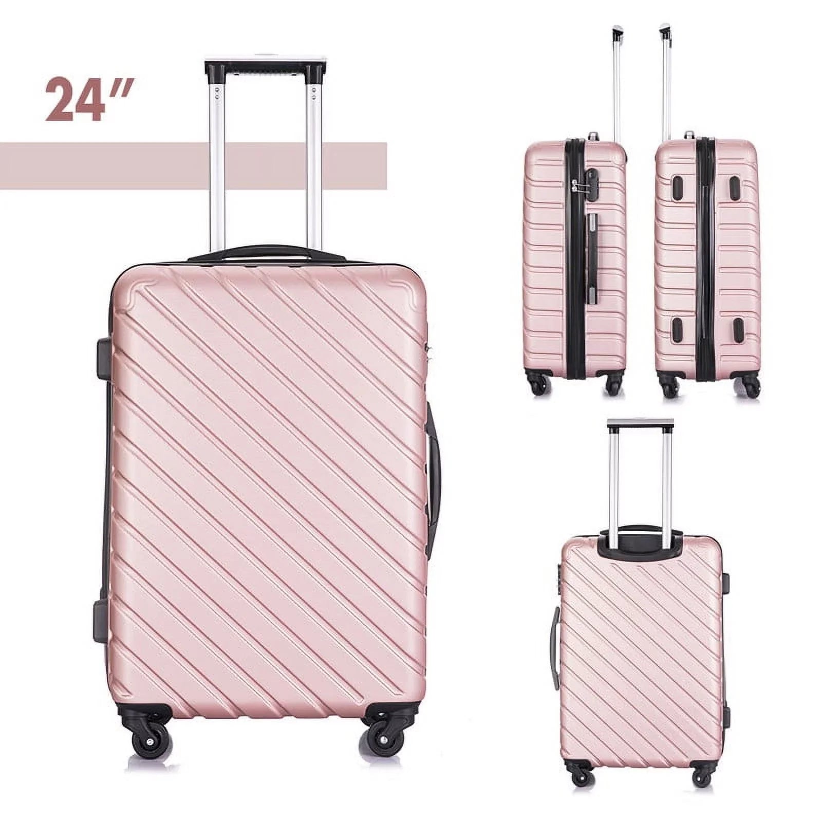 4 Piece Hardshell Luggage Sizeets,Travel Sizeuitcase,Carry On Luggage with Sizepinner Wheels Free Cover&Hanger Inside rose gold