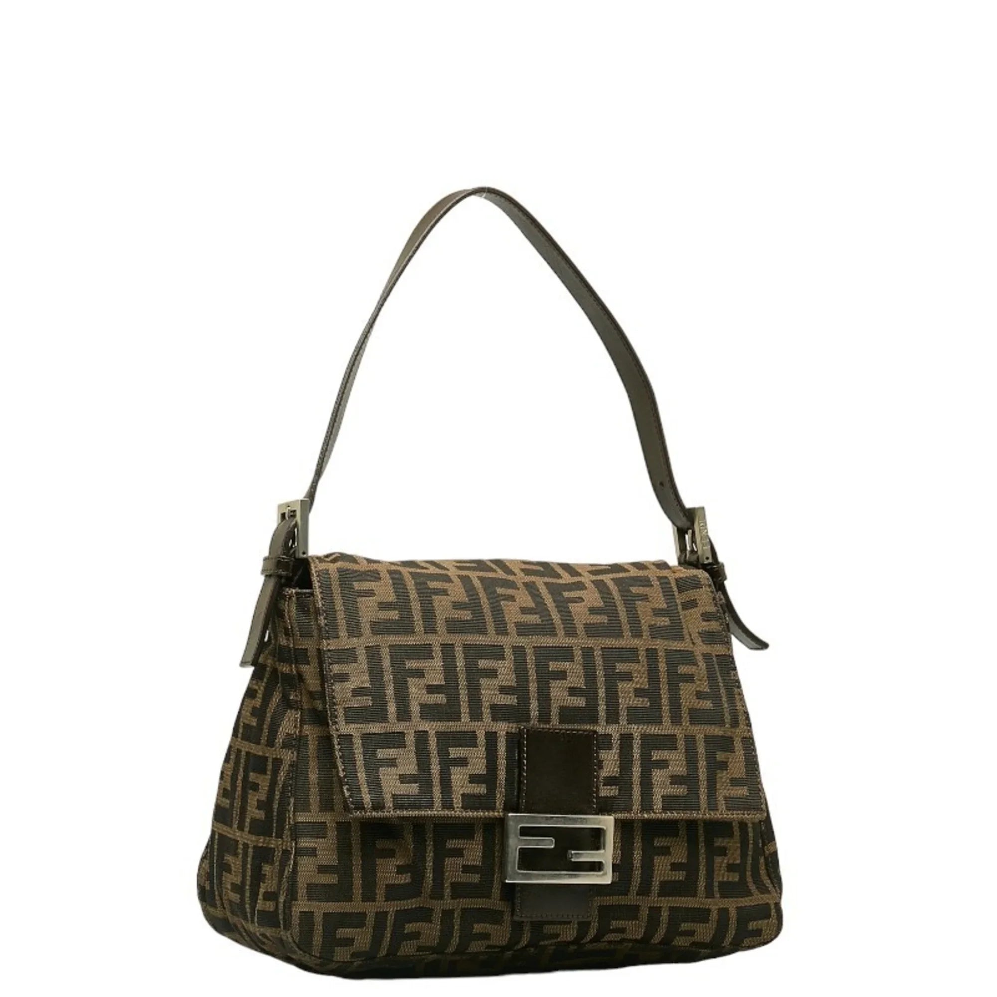 Pre-Owned FENDI ZUCCA Mamma Bucket Bag Brown Canvas Leather Women's (Good)