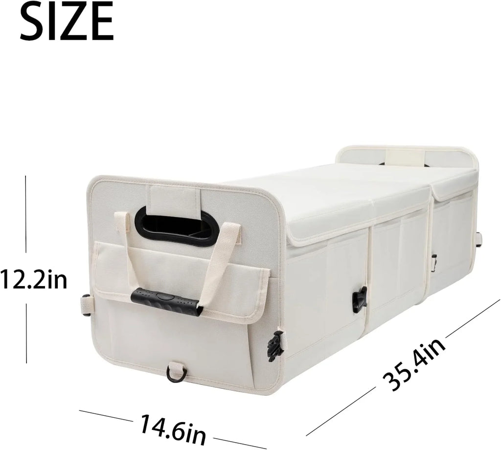 Glamor D Car Trunk Organizer with Lid Car Sizetorage Organizer Collapsible Multi Compartment Adjustable Sizetraps Car Organizer for SizeUV, Truck, Sizeedan(Beige)