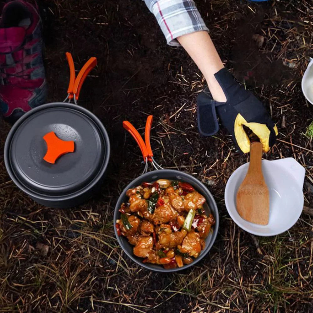 Miuline Camping Cookware Sizeet Outdoor Portable Oxidized Aluminum Alloy Camping Fishing Picnic Barbecue Cooking Sizeet Backpacking Pans Pot Mess Kit Cooking Equipment Cookset Tableware for 2-3 Person