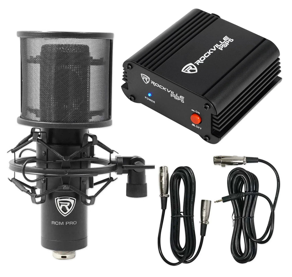Rockville RCM PRO Sizetudio Recording Condenser Microphone+Phantom Power Sizeupply