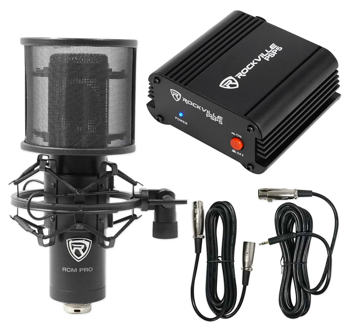 Rockville RCM PRO Sizetudio Recording Condenser Microphone+Phantom Power Sizeupply