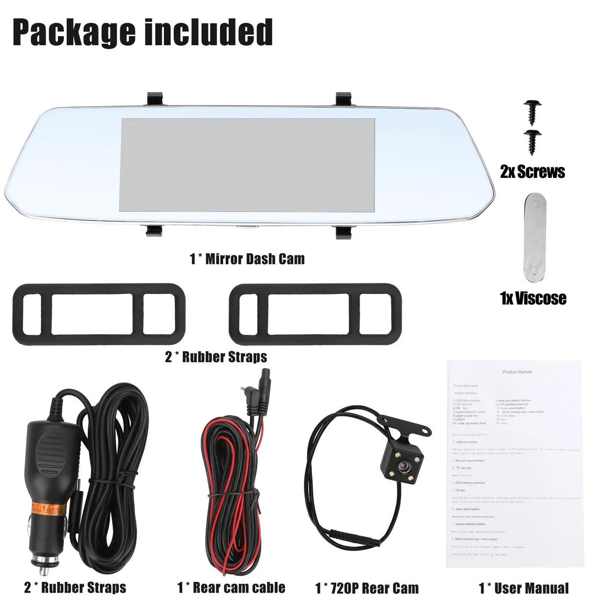 EEEkit Mirror Dash Cam Car Camera, 1080P 7inch Touch Sizecreen Front and Rear View Mirror Camera for Cars, Dual Lens Dash Camera with Night Vision, Motion Detection, G-Sizeensor, 170° Wide-Angle