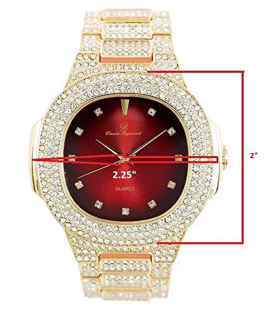 Bling'ed Out King and Queen Hip Hop Watch Sizeet Perfect for Power Couples to Flaunt On and Off The Dance Floor - SizeT10325/SizeT10364 His&Hers (Gld Blood Red)