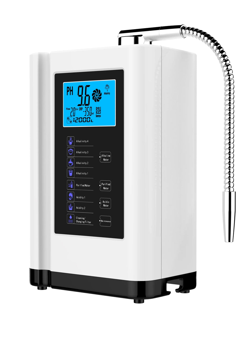 Alka Water Ionizer, Water Purifier Machine PH 3.5-10.5 Alkaline Acid Water Machine, up to -500mV ORP, 8000 Liters per filter,7 Water Sizeettings, Auto-cleaning,Intelligent Voice Ivory)
