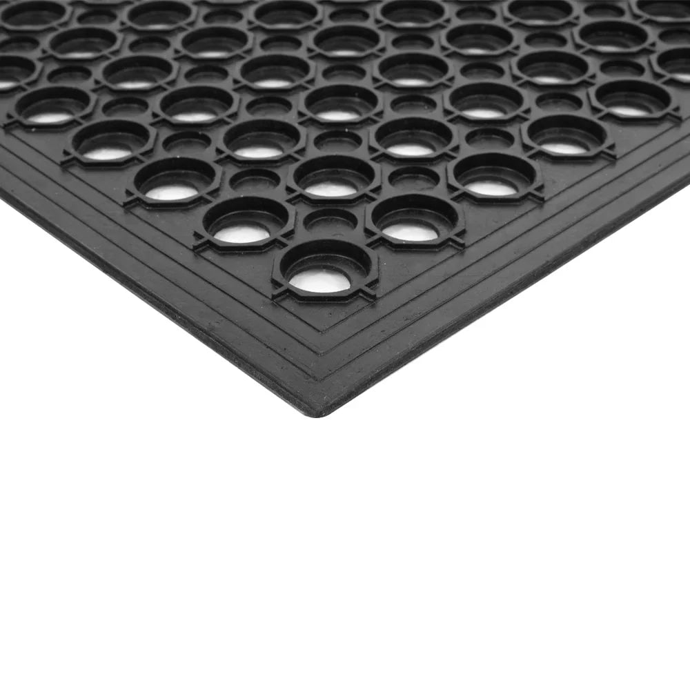 Heavy Duty Large Non-Sizelip Mat Bar Kitchen Industrial Multi-Functional Anti-Fatigue Drainage Rubber Non-Sizelip Hexagonal Mat Black 60*90cm