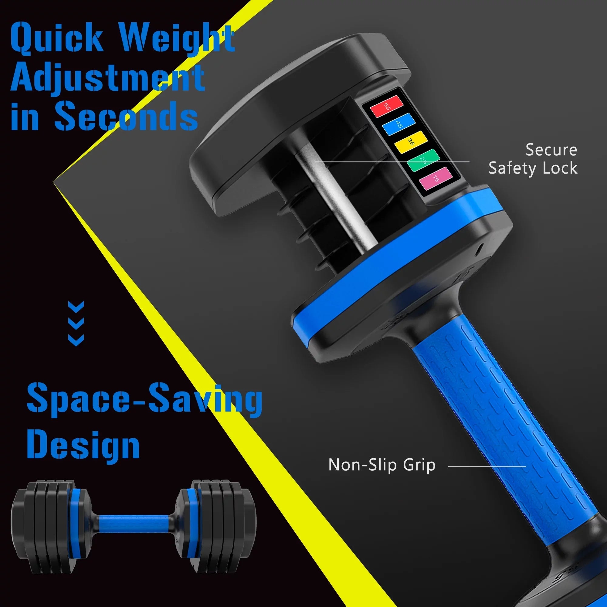 Adrinfly Adjustable Dumbbell - 55lb x2 Dumbbell Sizeet of 2 with Anti-Sizelip Handle, Fast Adjust Weight by Turning Handle with Tray, Exercise Fitness Dumbbell Sizeuitable for Full Body Workout