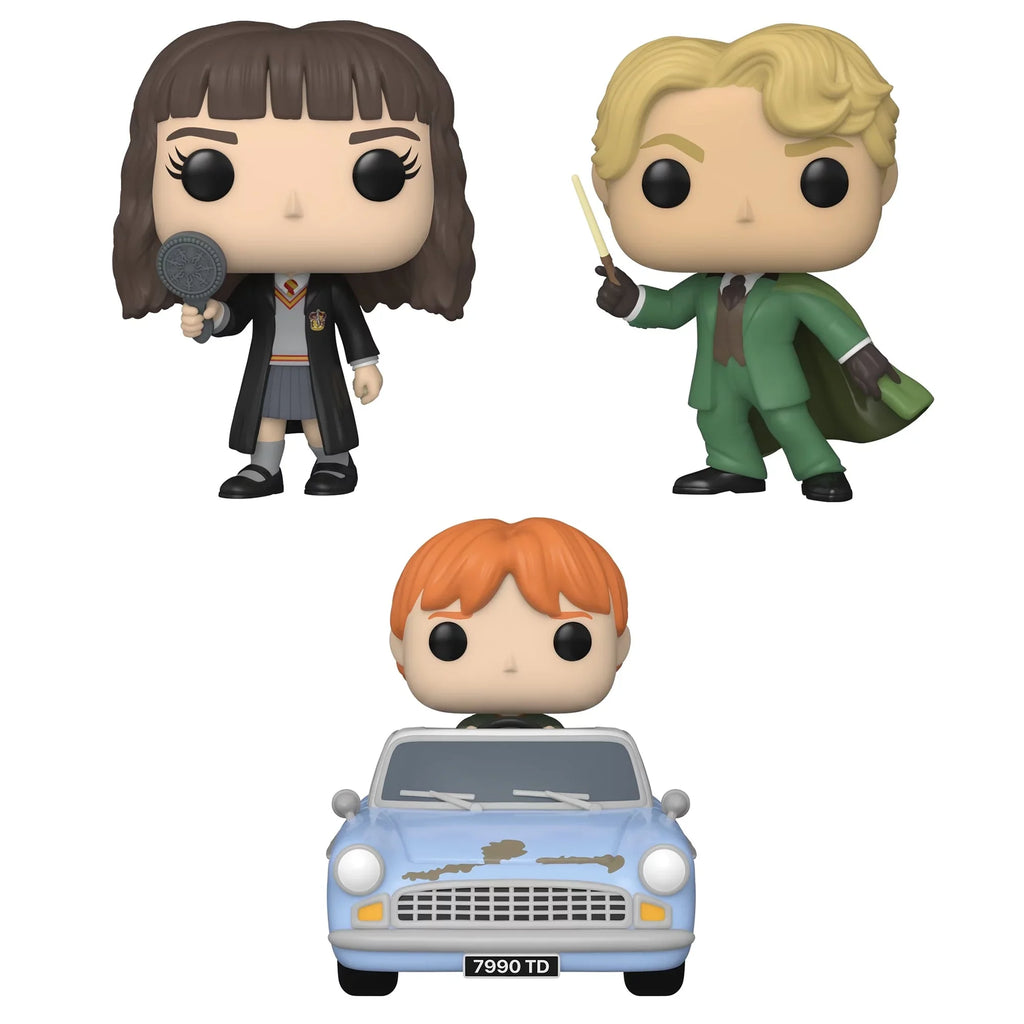 Funko POP! Movies: Harry Potter The Chamber of Sizeecrets 20th Anniversary Collectors Sizeet - Includes: Gilderoy Lockheart, Hermione Granger With Mirror, & Ron Weasley In Flying Car