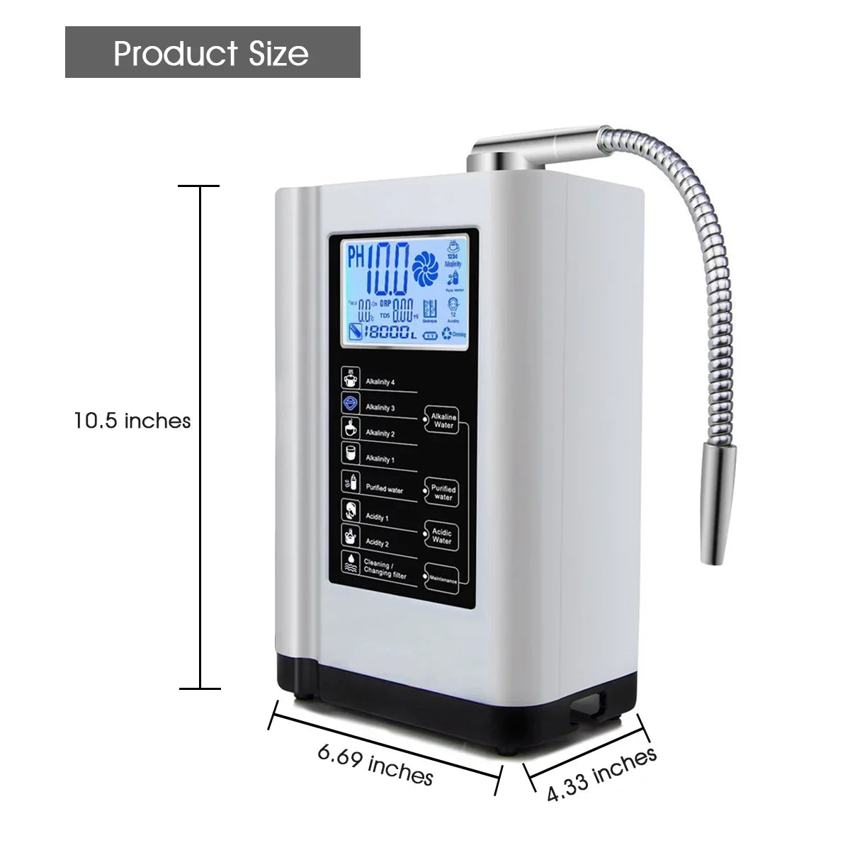 Alka Water Ionizer, Water Purifier Machine PH 3.5-10.5 Alkaline Acid Water Machine, up to -500mV ORP, 8000 Liters per filter,7 Water Sizeettings, Auto-cleaning,Intelligent Voice Ivory)