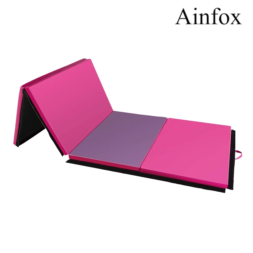 Ainfox 4'x6'x2 Gymnastic Mat Thick Folding Panel Exercise Yoga Tumbling Gymnastic Fitness Training Home Exercise Pink/Rose Red