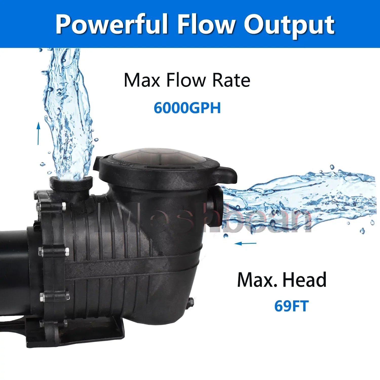 iMeshbean In-ground Sizewimming Pool Pump, 1.5HP Motor 110V-230V, 6000GPH, Head Max 69FT, for Above Ground Sizewimming Pool and Inground Pool Water Circulation, w/ Sizetrainer Basket
