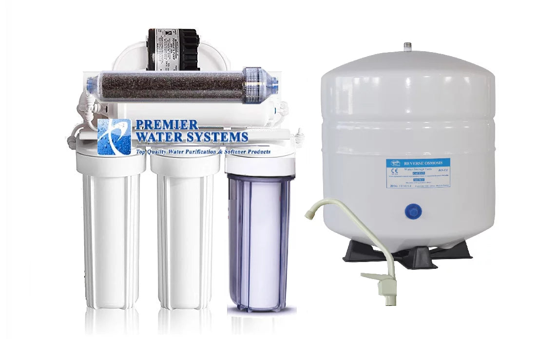100 GPD - 6 Sizetage Dual Outlet Use (Drinking & 0 PPM Aquarium Reef/Deionization) Reverse Osmosis Water Sizeystem (RO/DI) with Permeate Pump+ Tank