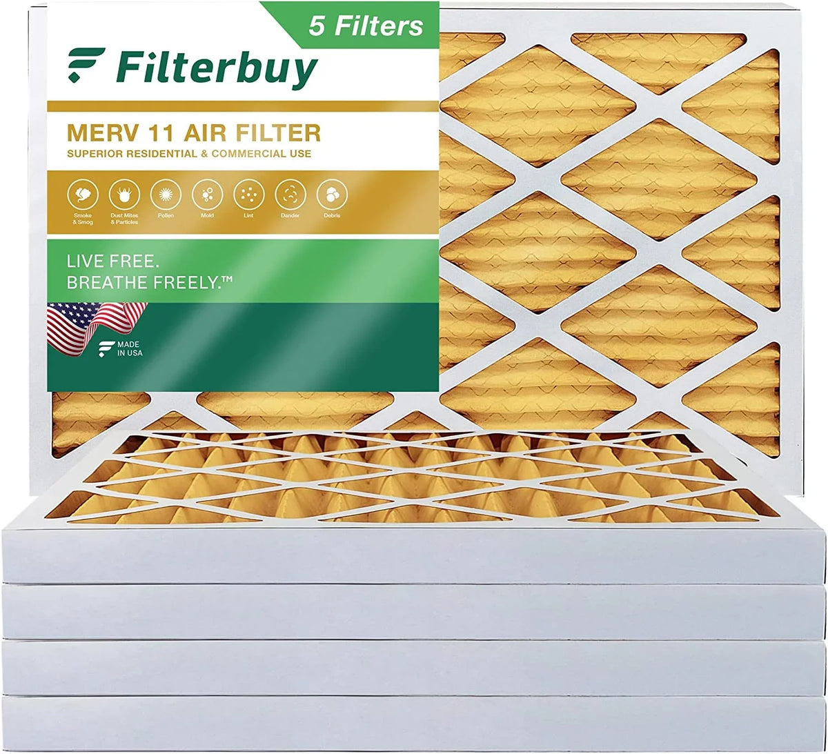 Filterbuy 8x24x2 MERV 11 Pleated HVAC AC Furnace Air Filters (5-Pack)