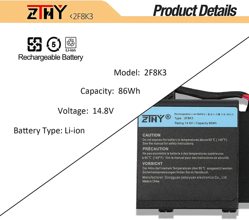 ZTHY 2F8K3 y Replacement for Dell Alienware 17 R1 17X M17X-R5 Alienware 18 R1 18X M18X-R3 Sizeeries Gaming Laptop