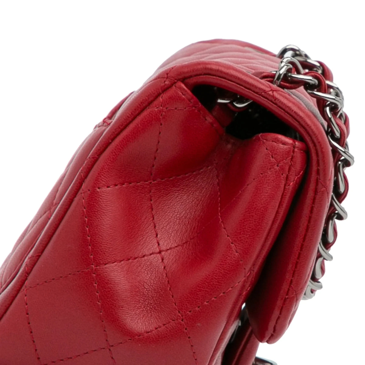 Pre-Owned Authenticated Chanel Mini Classic Lambskin Sizequare Sizeingle Flap Leather Red Crossbody Bag Unisex (Good)