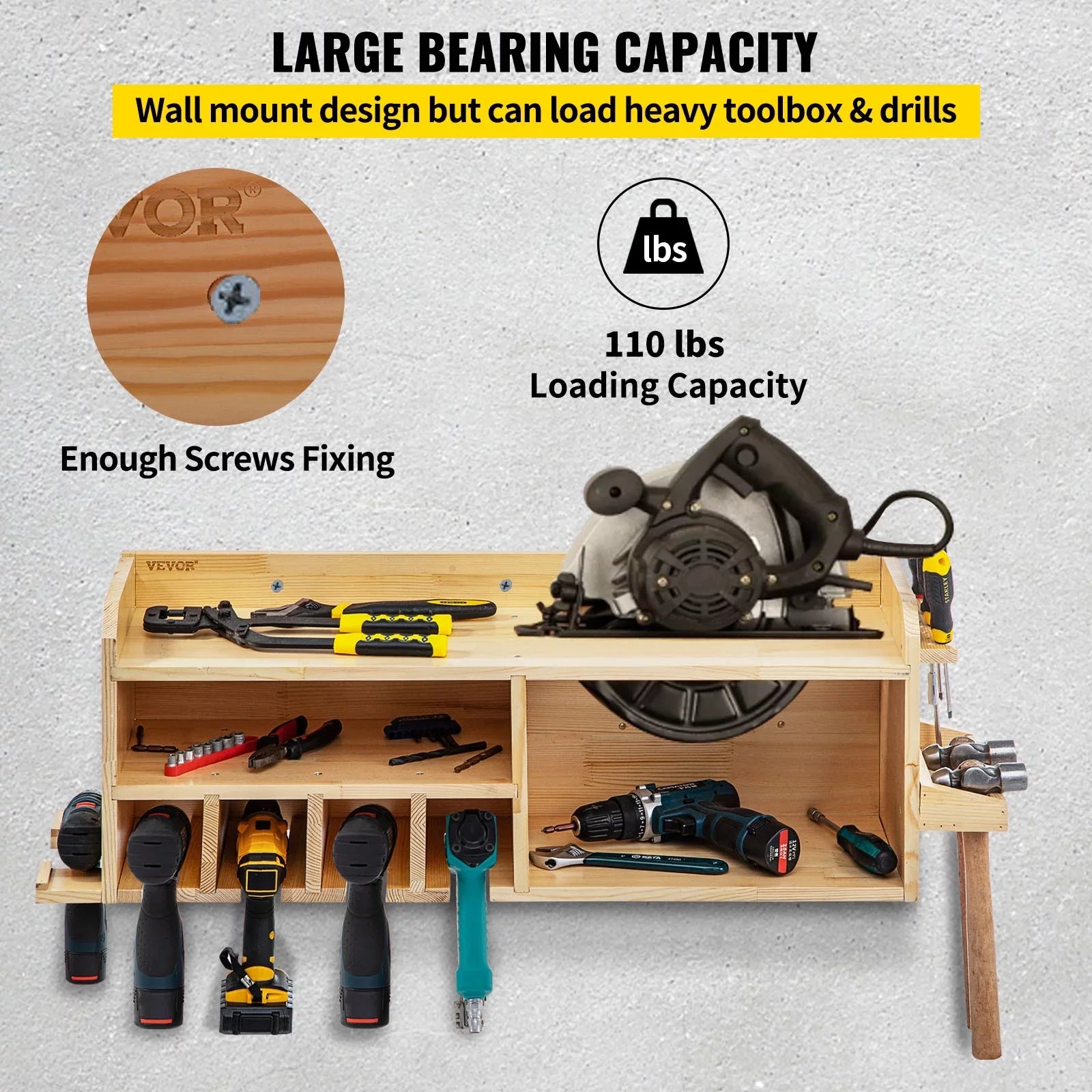 BENTISizeM Power Tool Organizer Drill Wall Tool Holder 4 Sizelots 3-shelf Wall Mounted