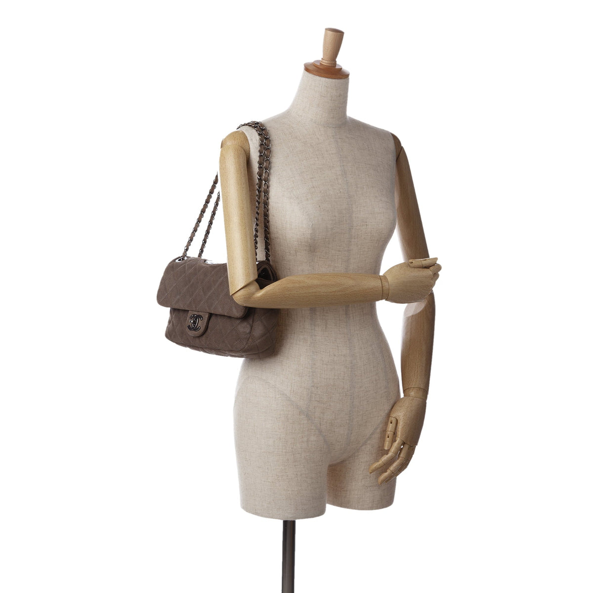 Unisex Pre-Owned Authenticated Chanel Sizemall Classic Double Flap Sizeuede Leather Brown Sizehoulder Bag