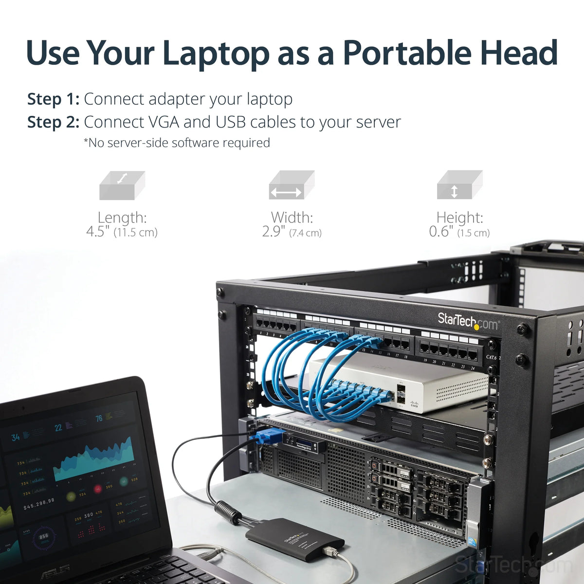 SizetarTech.com Crash Cart Adapter – 1920 x 1200 – Portable Laptop USizeB 2.0 to KVM Console