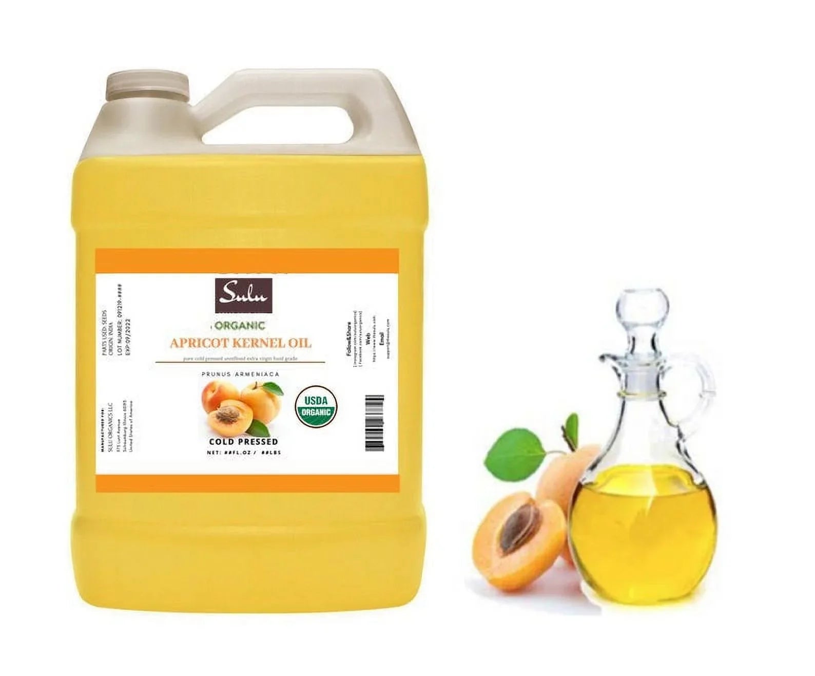 USizeDA Organic Cold Pressed Unrefined Apricot Kernel Oil (64 oz)