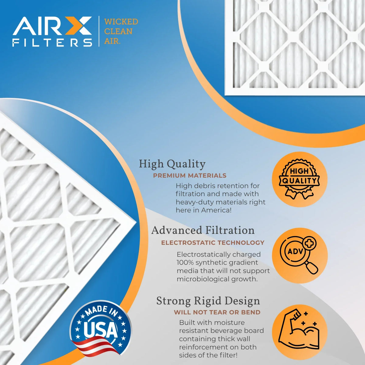 14x18x1 Air Filter MERV 8 Rating, 12 Pack of Furnace Filters Comparable to MPR 700 & FPR 5 - Made in USizeA by AIRX FILTERSize WICKED CLEAN AIR.