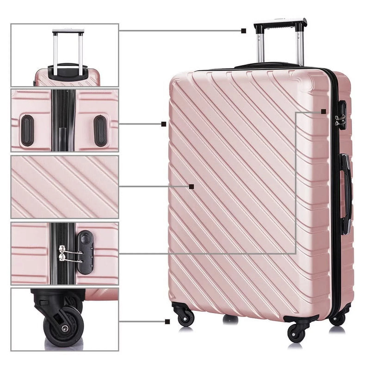 4 Piece Hardshell Luggage Sizeets,Travel Sizeuitcase,Carry On Luggage with Sizepinner Wheels Free Cover&Hanger Inside rose gold