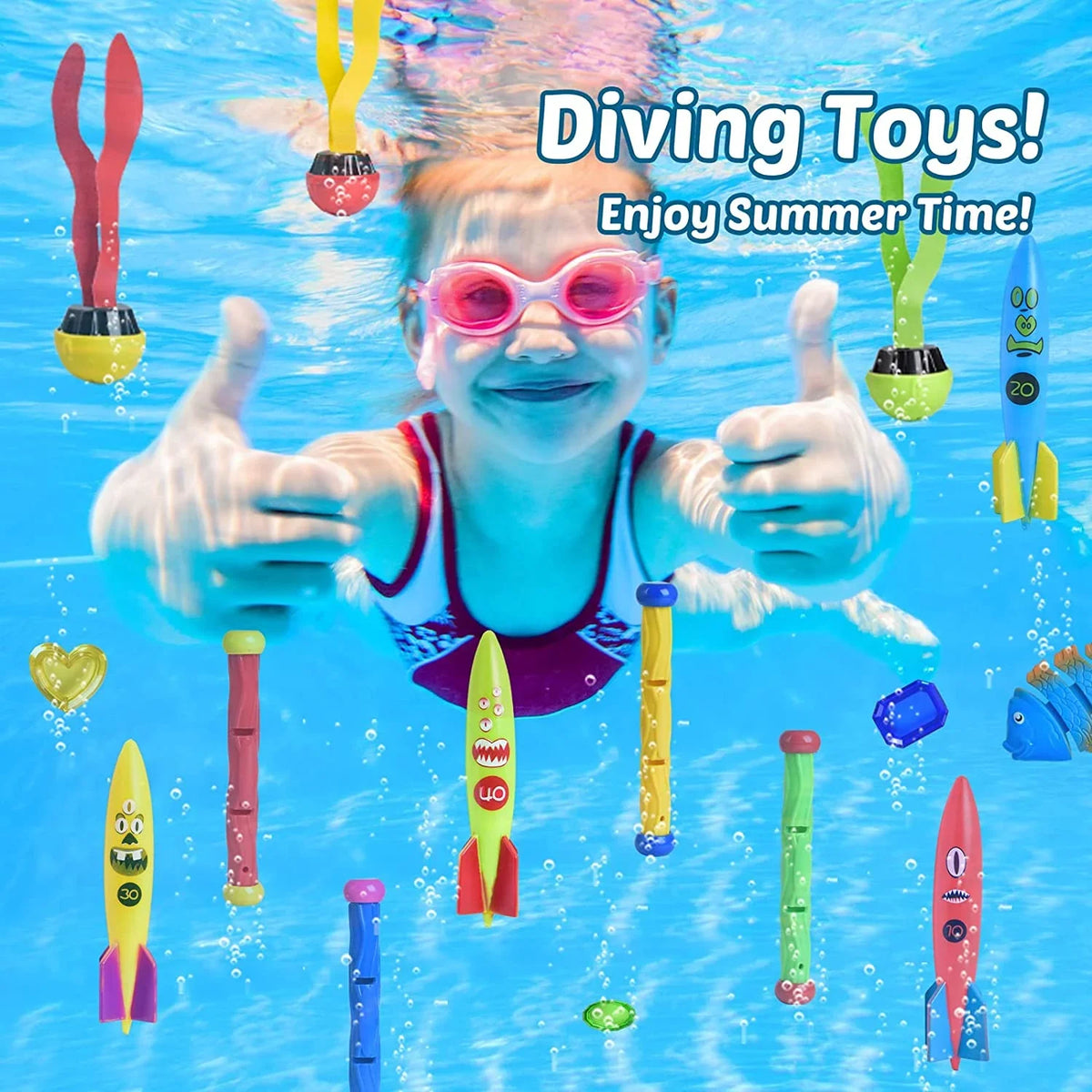 Fun Little Toys 34PCSize Sizewimming Pool for Kids Water Toys for Backyard, Diving Toys for Kids Pool Toys