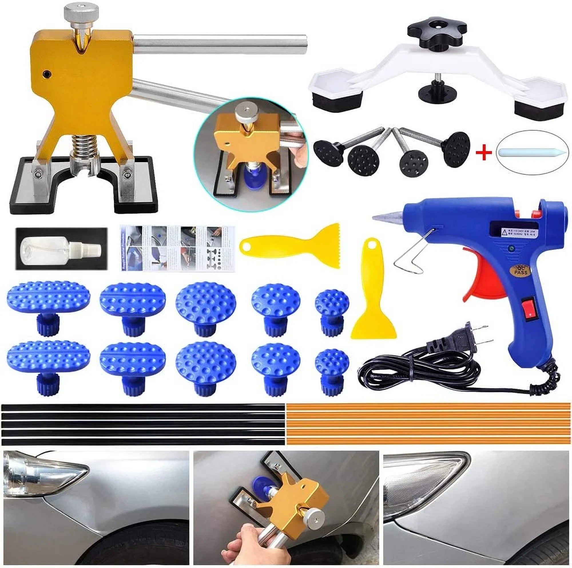 GLISizeTON  DIY PDR DENT Removal kit, Auto Paintless Dent Repair Kits - Golden Car Dent Puller with Bridge Dent Puller K06