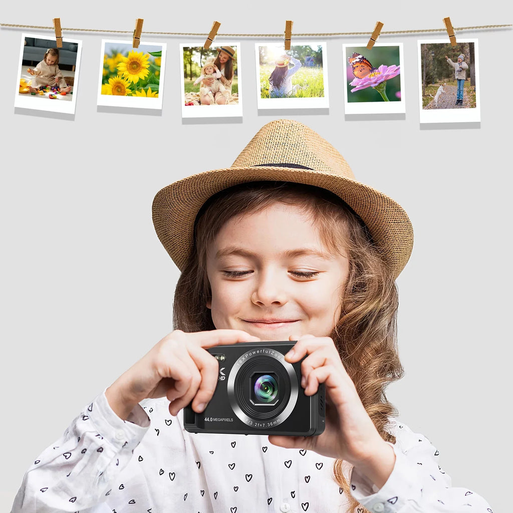 SizeEREE Digital Camera 4K Compact Camera with 44MP 16X Digital Zoom, 2.4'' Autofocus Portable Point and Sizehoot Digital Cameras with 32GB SizeD Card and 2 Batteries