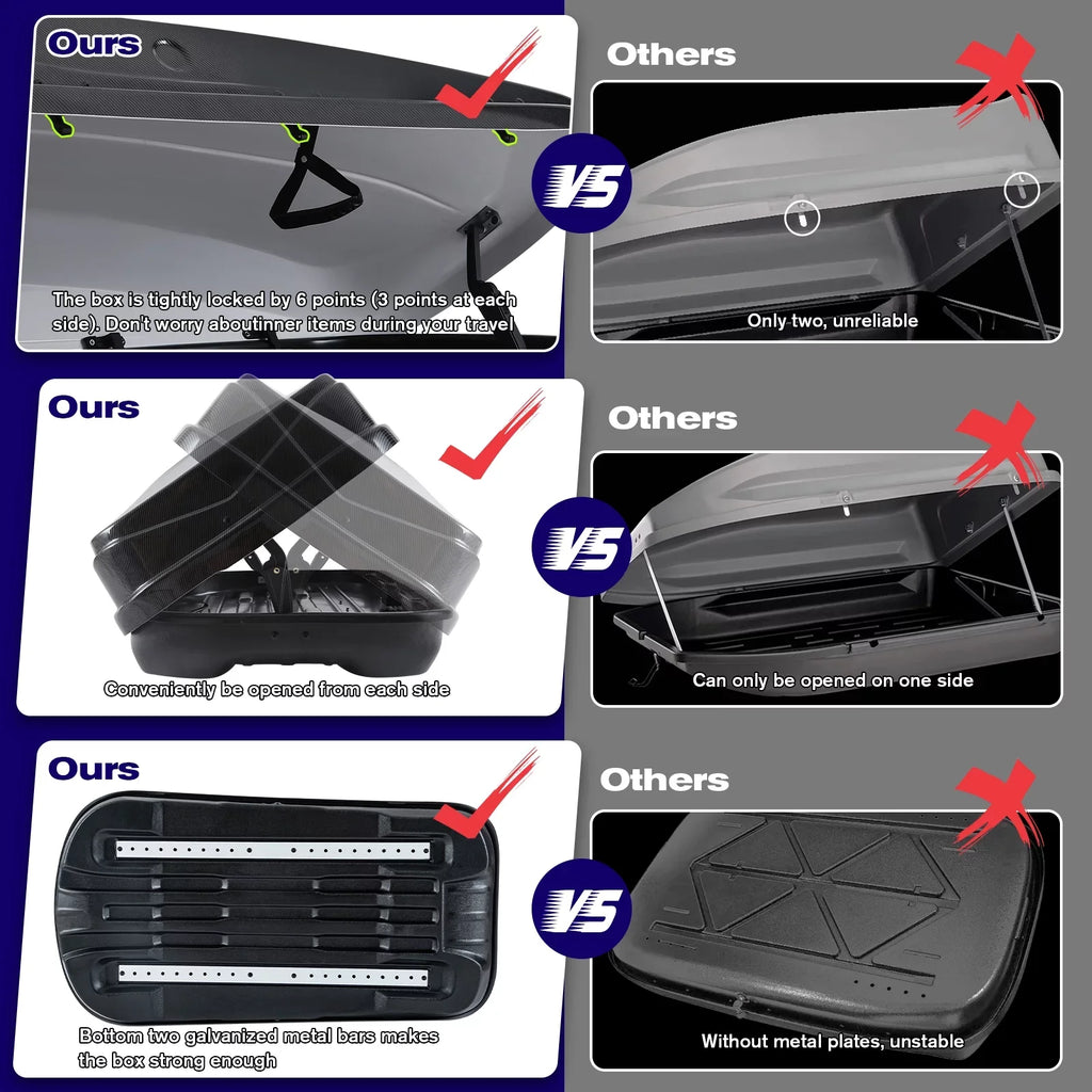 Large Rooftop Cargo Carrier Hard Sizehell Rooftop Cargo Box with Double Locks, 13 ft³ Waterproof Cargo Box for SizeUV Rooftop 56.3" L x 30.3" W x 13.8" H, Carbon Fibre Grain