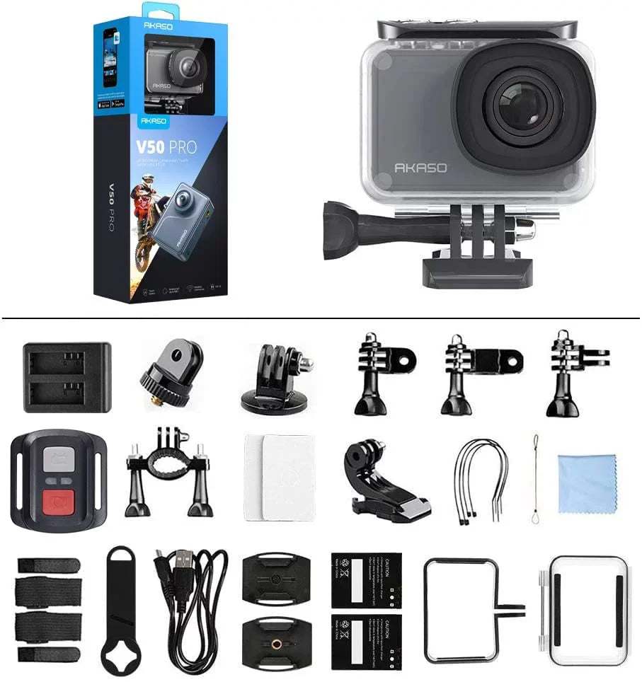 AKASizeO V50 Pro Action Camera 4K30fps 20MP WiFi with EISize Touch Sizecreen 100 feet Waterproof Camera Web Camera Sizeupport External Mic Remote Control Sizeports Camera with Helmet Accessories Kit