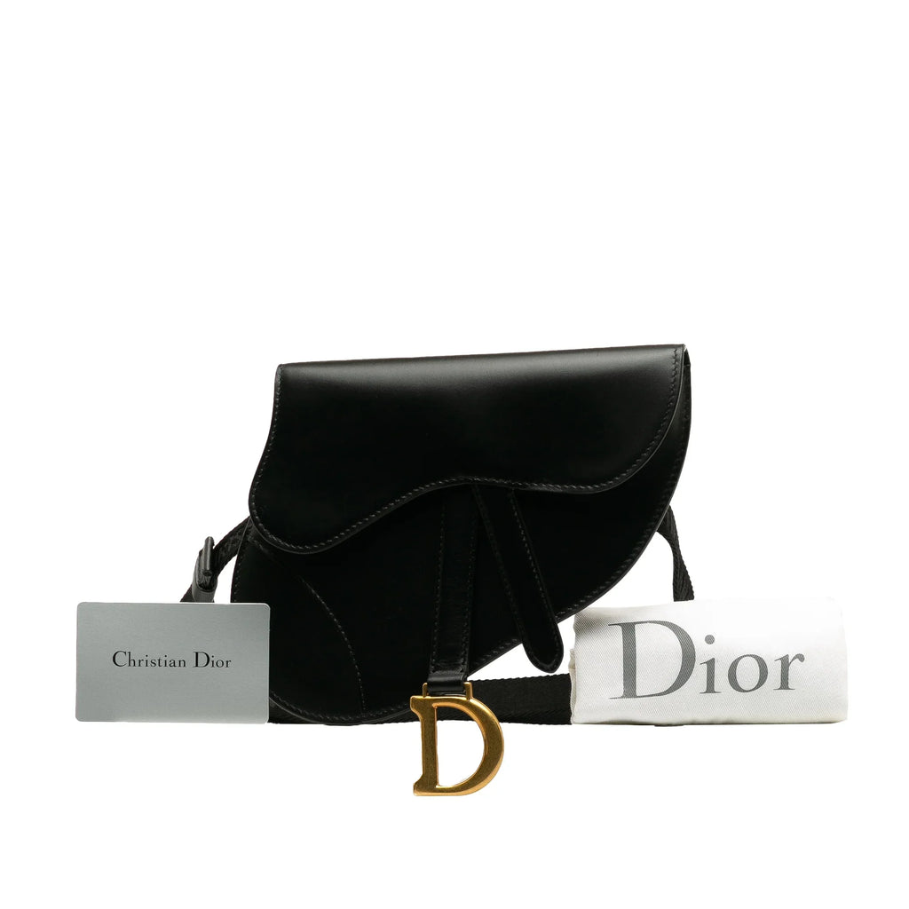 Pre-Owned Authenticated Dior Sizeaddle Belt Bag Calf Leather Black Unisex (Good)