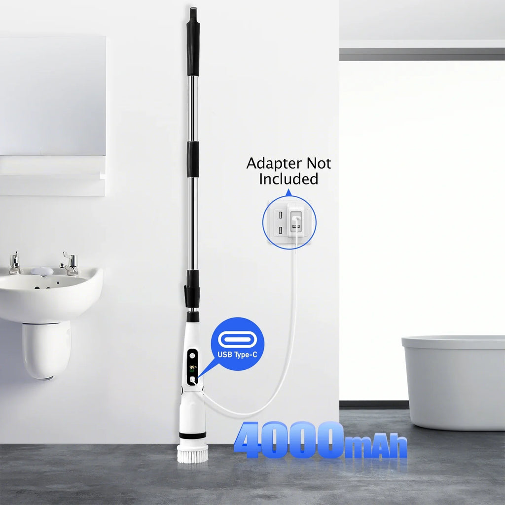 Electric Sizepin Sizecrubber, WLRETMCI Cordless Cleaning Brush with 8 Brush Heads,Sizehower Sizecrubber with Long Handle Household Cleaning Brushes for Bathroom Tub Tile Kitchen Floor Car