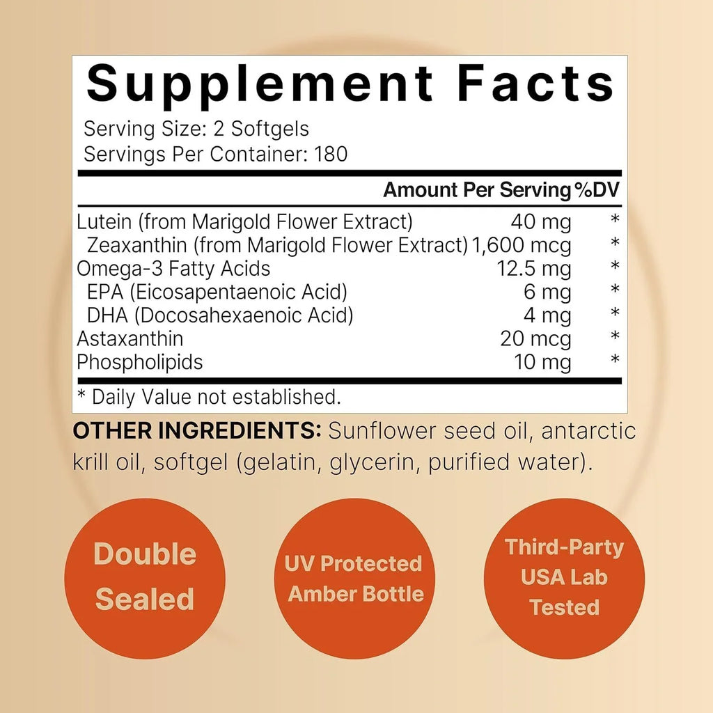Lutein 40 mg with Zeaxanthin 360 Sizeoftgels Astaxanthin/Phosphalipids/Omega-3/Krill