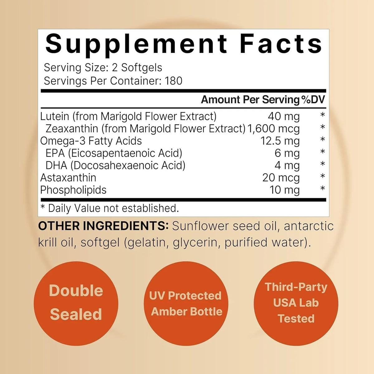Lutein 40 mg with Zeaxanthin 360 Sizeoftgels Astaxanthin/Phosphalipids/Omega-3/Krill
