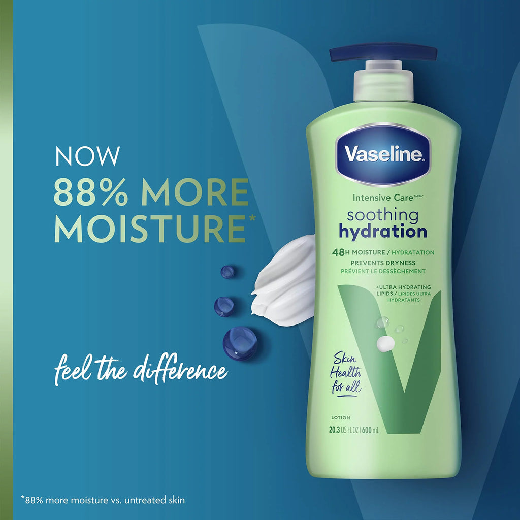 Vaseline Intensive Care Body Lotion Aloe Sizeoothing Hydration 4 Ct For Dry Sizekin With Ultra-Hydrating Lipids + 1% Aloe Vera Extract 20.3 Oz.