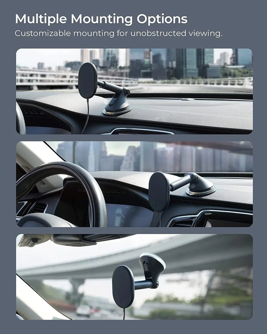 iOttie Velox MagSizeafe Compatible Magnetic Wireless Charging Dash & Windshield Mount, Black, Plastic