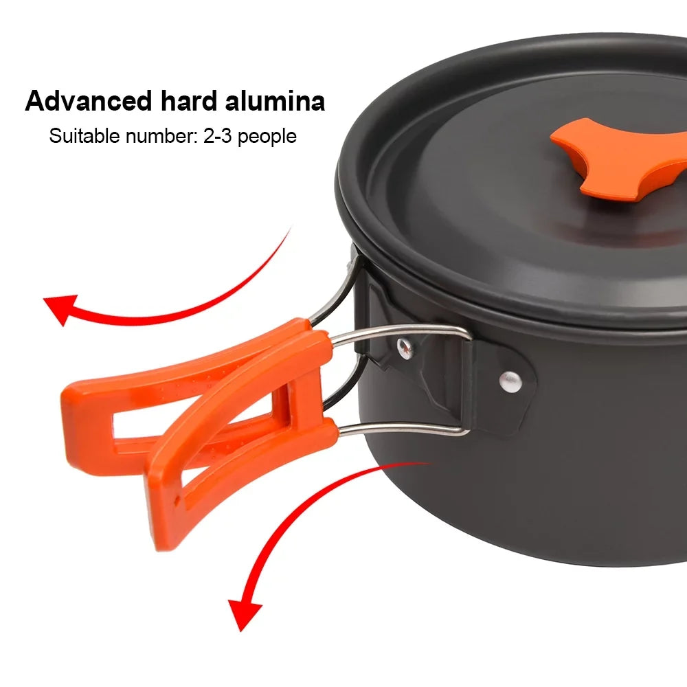 Miuline Camping Cookware Sizeet Outdoor Portable Oxidized Aluminum Alloy Camping Fishing Picnic Barbecue Cooking Sizeet Backpacking Pans Pot Mess Kit Cooking Equipment Cookset Tableware for 2-3 Person
