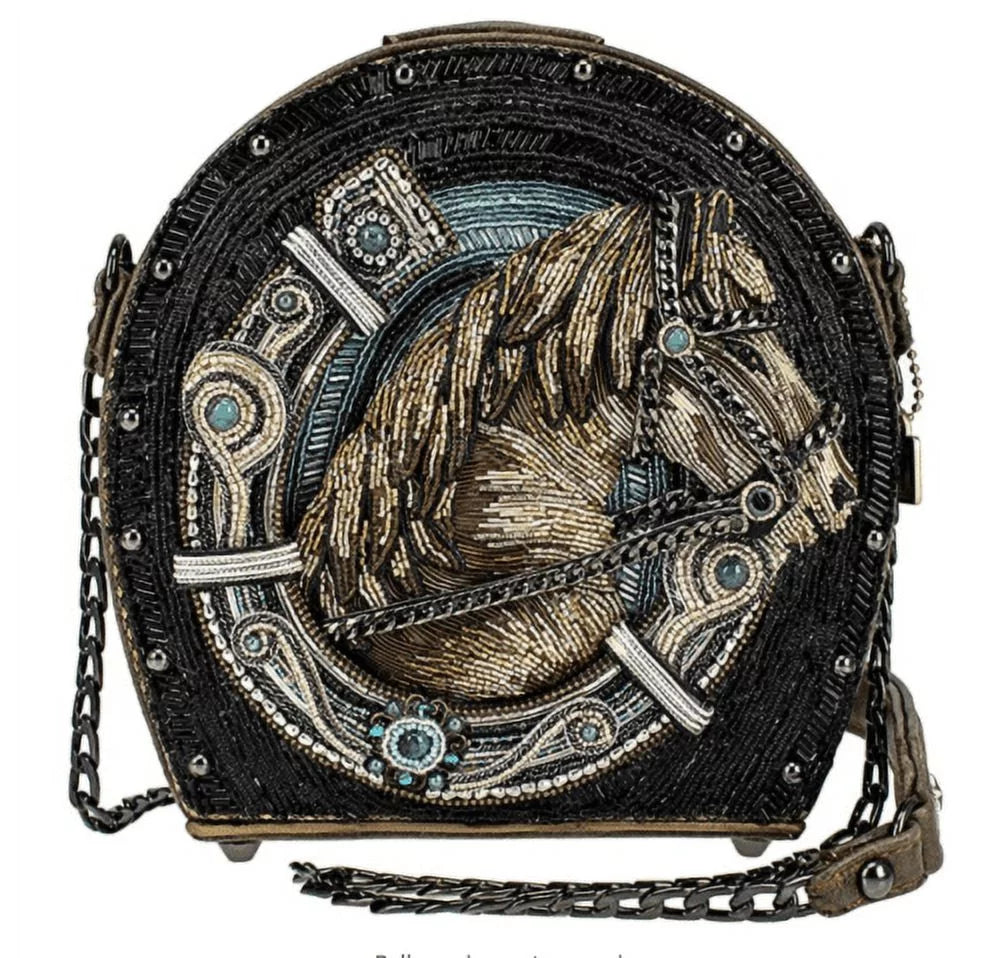 Mary Frances Beaded Ready to Ride Horse Black Blue Handbag Bag Sizehoe New