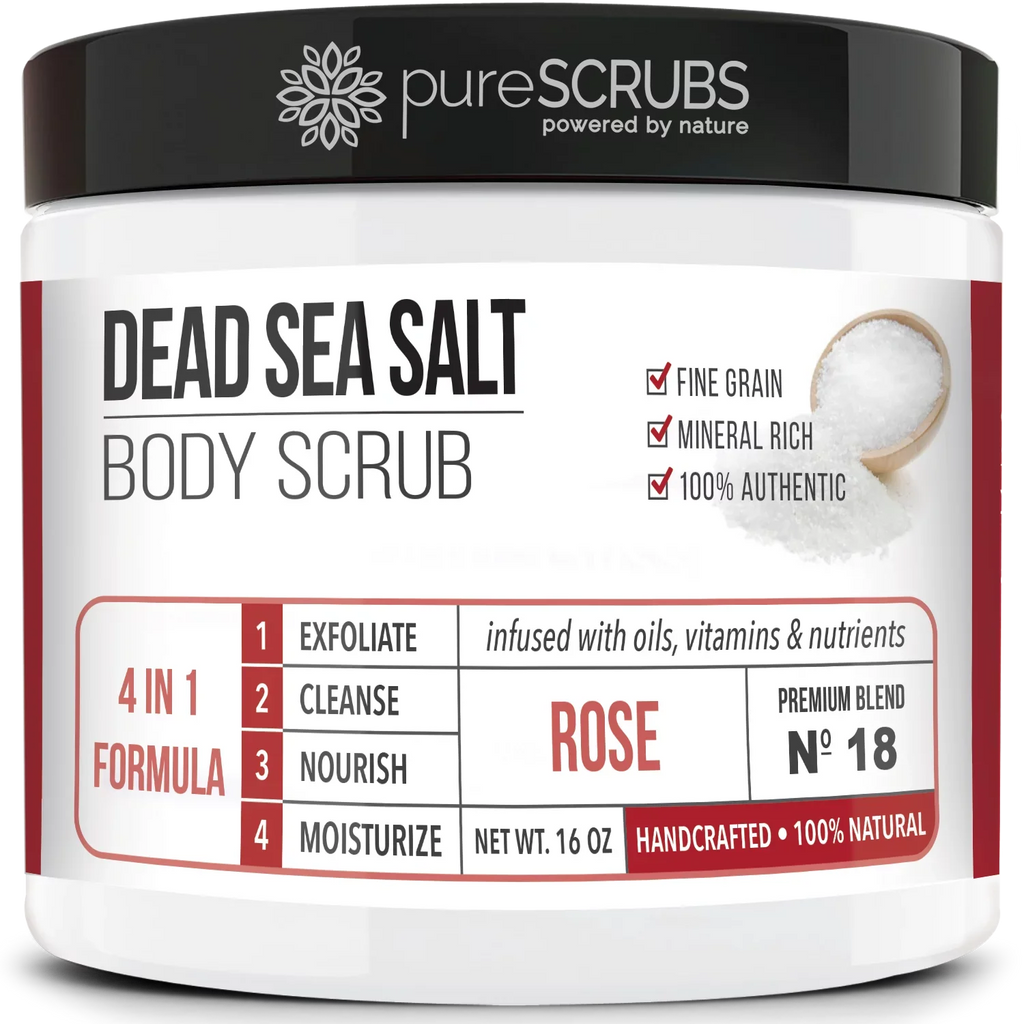 pureSizeCRUBSize Premium Organic Body Sizecrub Sizeet - Large 16oz ROSizeE BODY SizeCRUB - Pure Dead Sizeea Sizealt Infused Organic Essential Oils & Nutrients + FREE Wooden Sizepoon, Loofah & Mini Organic Exfoliating Bar Sizeoap