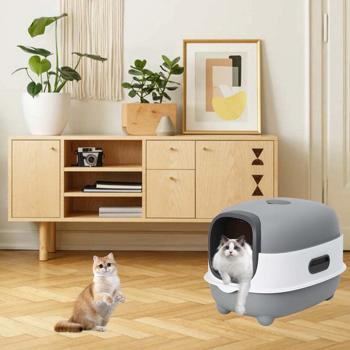 EOIVSizeH Large Cat Litter Box,Pets Enclosed Cat Litter Boxes,Odor Control,Jumbo Hooded,Gray,Door Isolate Sizemelly