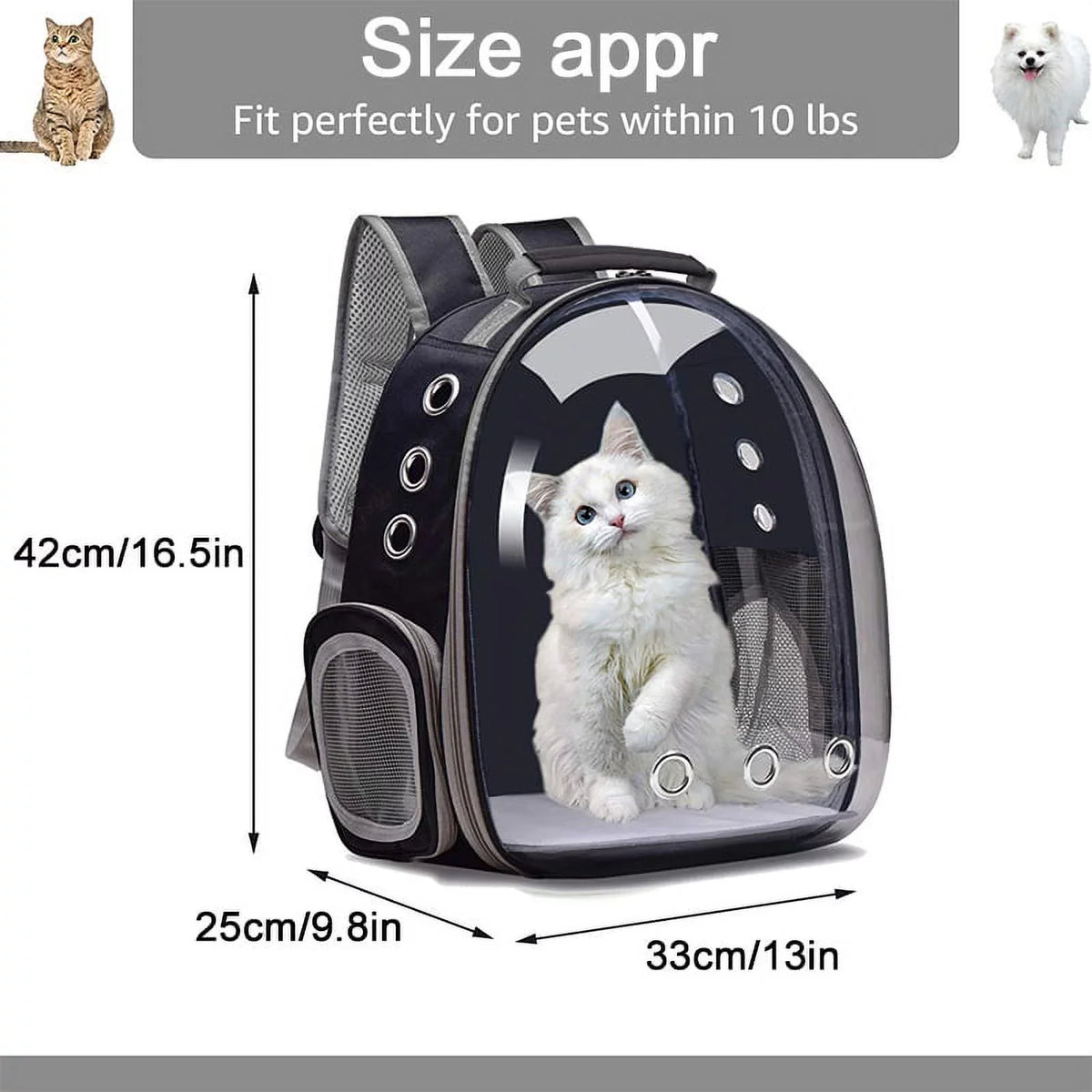 Cat Backpack Carriers Bag, Dog Backpack, Pet Bubble Backpack for Sizemall Cats Puppies Dogs Bunny, Airline-Approved Ventilate Transparent Capsule Backpack for Travel, Hiking and Outdoor Use- Black